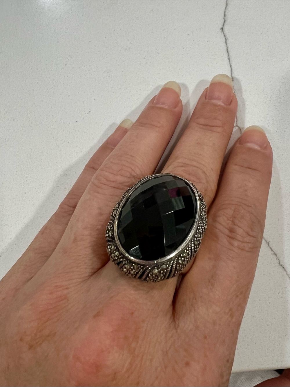 Vintage Judith Jack JJ 925 Sterling Silver Black Onyx Marcasite Art Deco Ring 7 - Picture 8 of 15